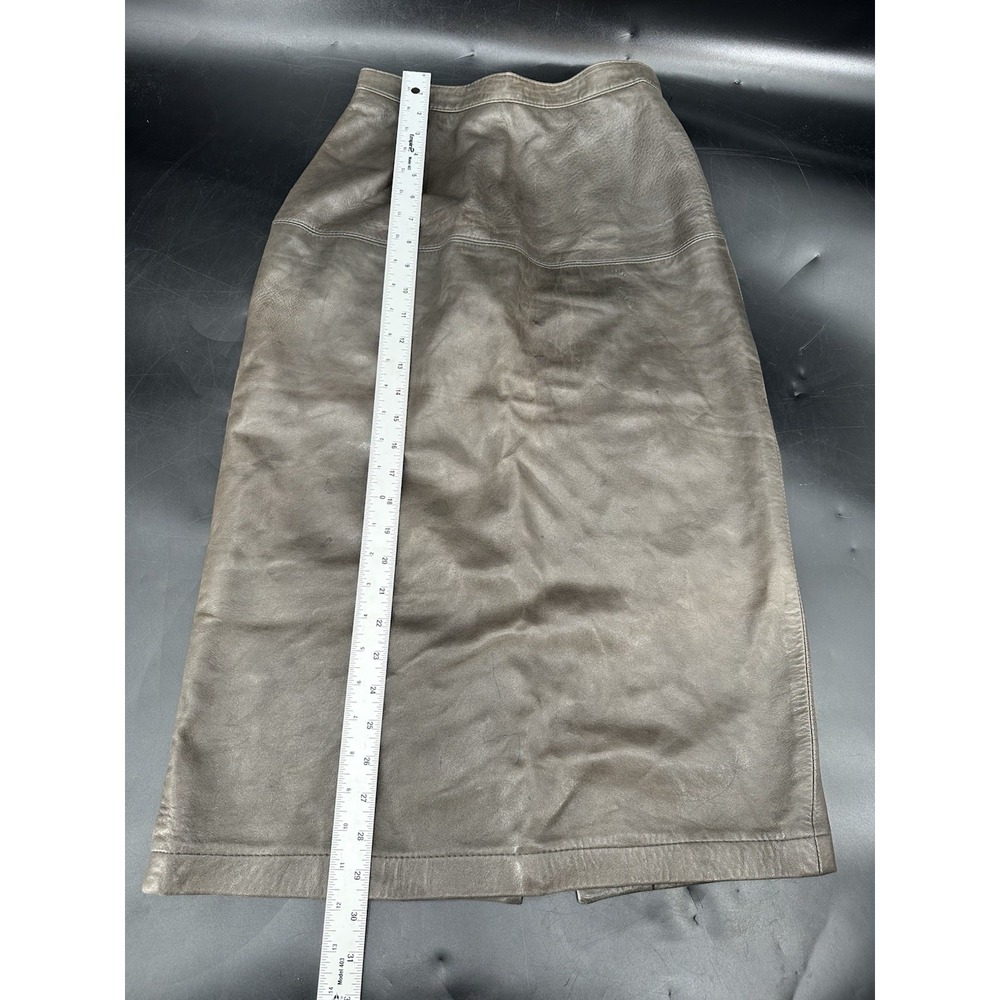 VINTAGE 70s / 80s Maglia Gray LEATHER Midi Skirt, Fully Lined, Sz. 6 - Picture 4 of 11